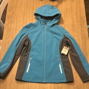 Women's Blue and Gray Hooded Rain Jacket